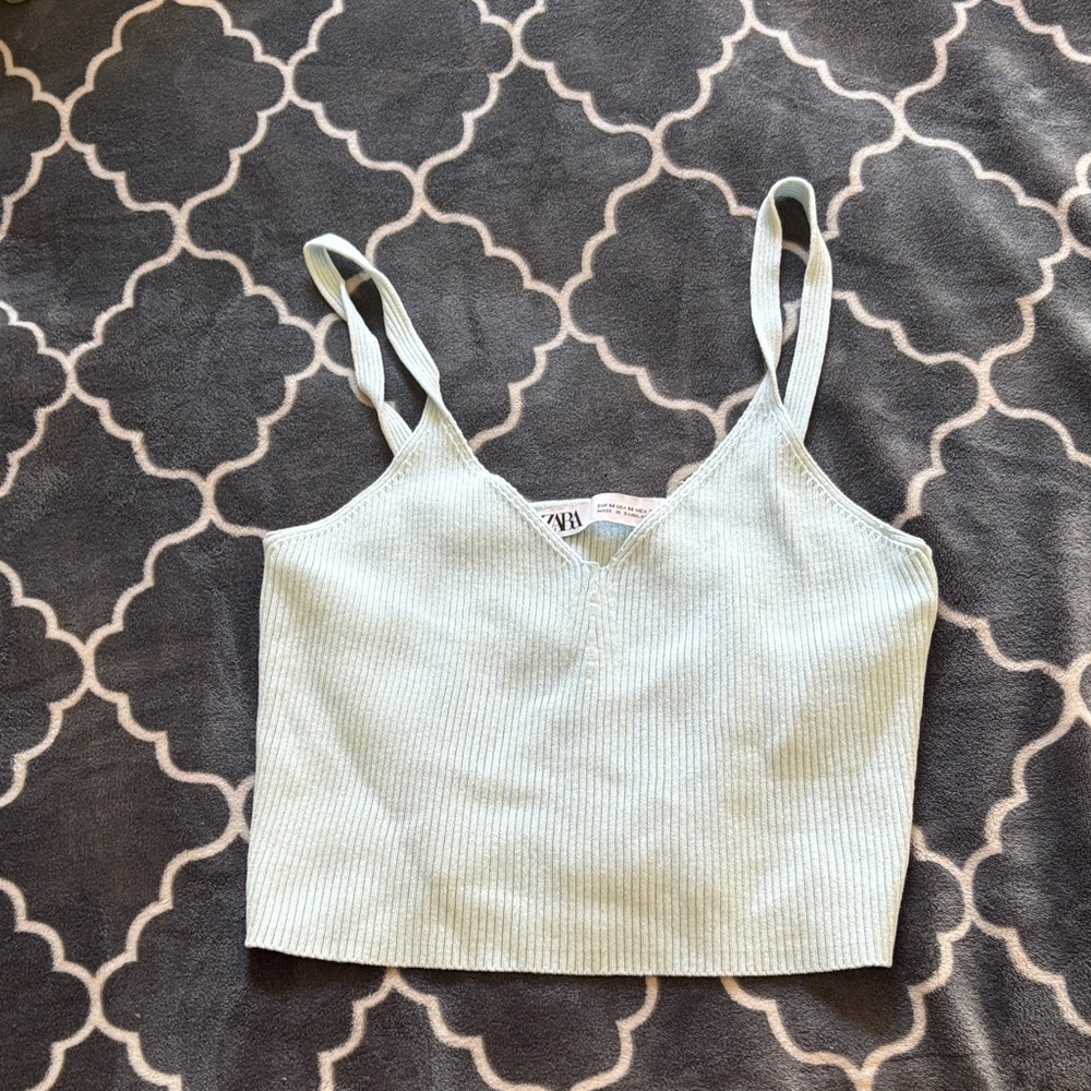Zara light blue Ribbed Crop Top